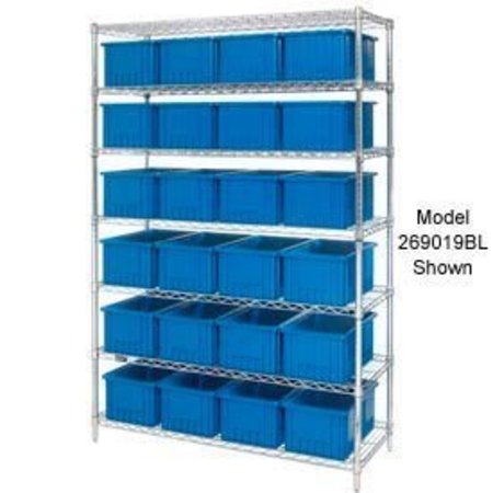 GLOBAL EQUIPMENT Chrome Wire Shelving With 24 6"H Grid Container Blue, 60x24x74 269021BL